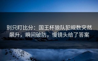 别只盯比分：国王杯狼队犯规数突然飙升，瞬间破防，慢镜头给了答案