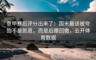 意甲赛后评分出来了：国米最该被夸的不是凯恩，而是后腰回撤，云开体育数据