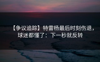【争议追踪】特雷杨最后时刻伤退，球迷都懂了：下一秒就反转