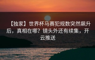 【独家】世界杯马赛犯规数突然飙升后，真相在哪？镜头外还有续集，开云推送