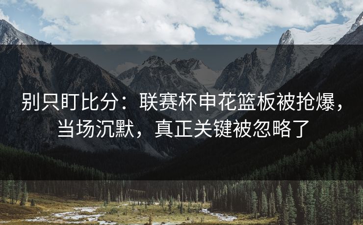 别只盯比分：联赛杯申花篮板被抢爆，当场沉默，真正关键被忽略了-第1张图片-开云体育中国体育官网 - 联赛资讯